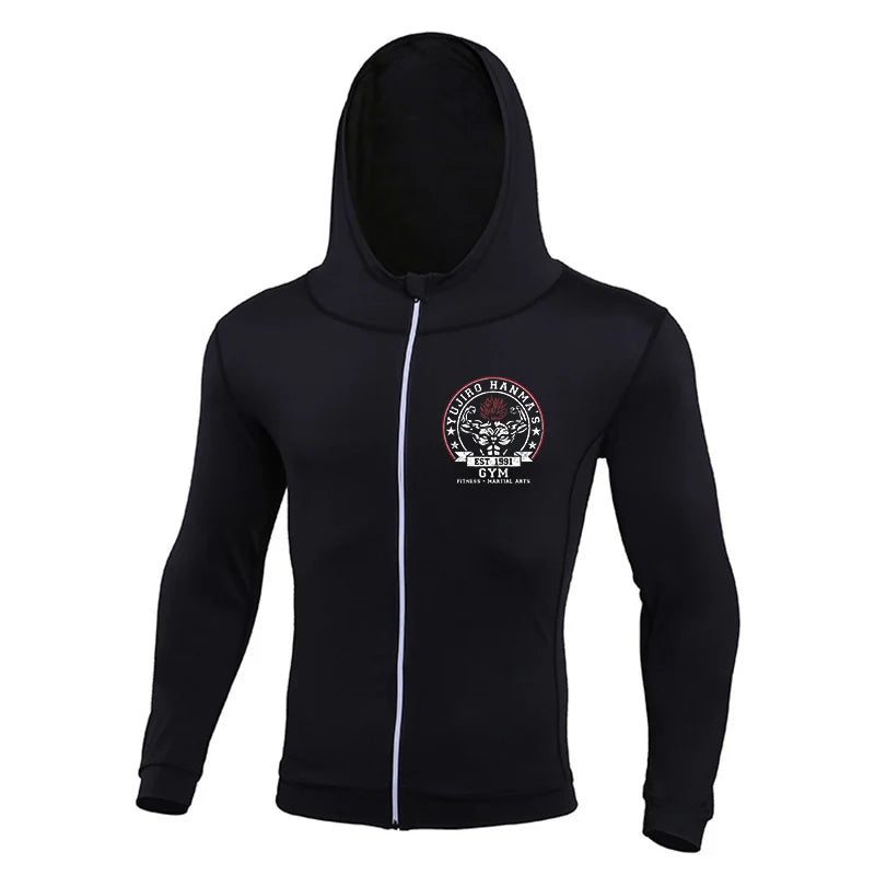 Baki: Print Fitness Running Jackets for Men Sports Athletic Hooded Coats Quick Dry Stretch Outwear Long Sleeve Zip Up Tops