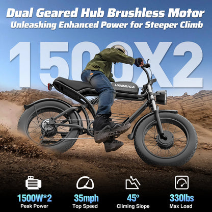 Yowamushi Pedal: Electric Bike for Adults 3000W 1500W 32MPH 48V 23AH Max 75Miles Electric Motorcycle 20" Fat Tire Dirt Bike Shamano 7-Speed EBike