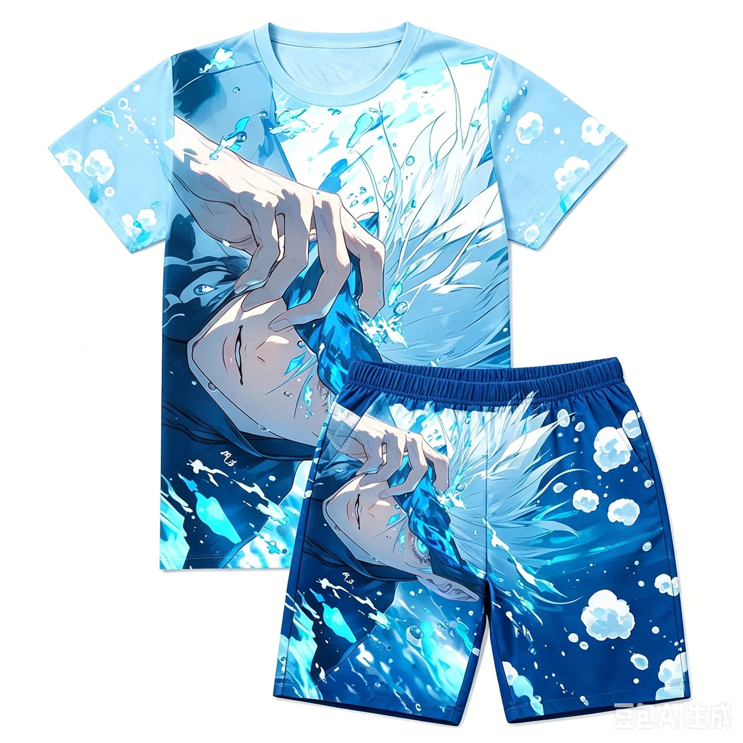 Demon Slayer: Gyomei Himejima  Soccer Print T-Shirt Shorts Set For Men Women Kids Soft Anime Summer Loungewear Pajama