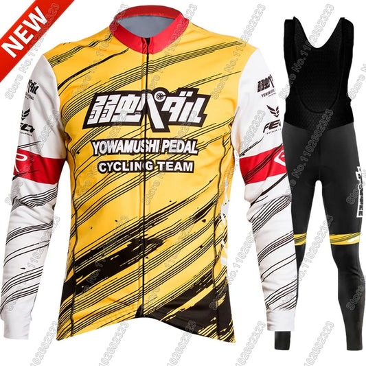 YOWAMUSHI PEDAL:Cycling Jersey 2025 Set Team Long Sleeve Cycling Clothing Bike Thermal Jacket Suit Pants Bib MTB Ropa Maillot