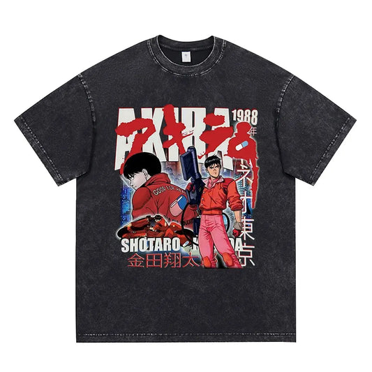 Akira: Washed Vintage T Shirt Science Fiction Cartoon Movie Shotaro Kaneda T-shirt Cotton Casual T-shirt