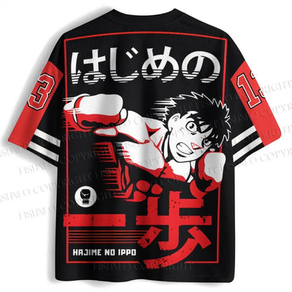 Hajime No Ippo:  Jersey Boxing Graphic Round 1 Label Short Sleeve Hajime No Ippo The Wind God Anime Casual Streetwear