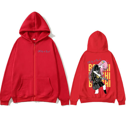 Bocchi The Rock: Gotoh Hitori Zipper Hoodies Men Women Fashion Harajuku Long Sleeve Zip Up Hooded Sweatshirts Jackets Coats