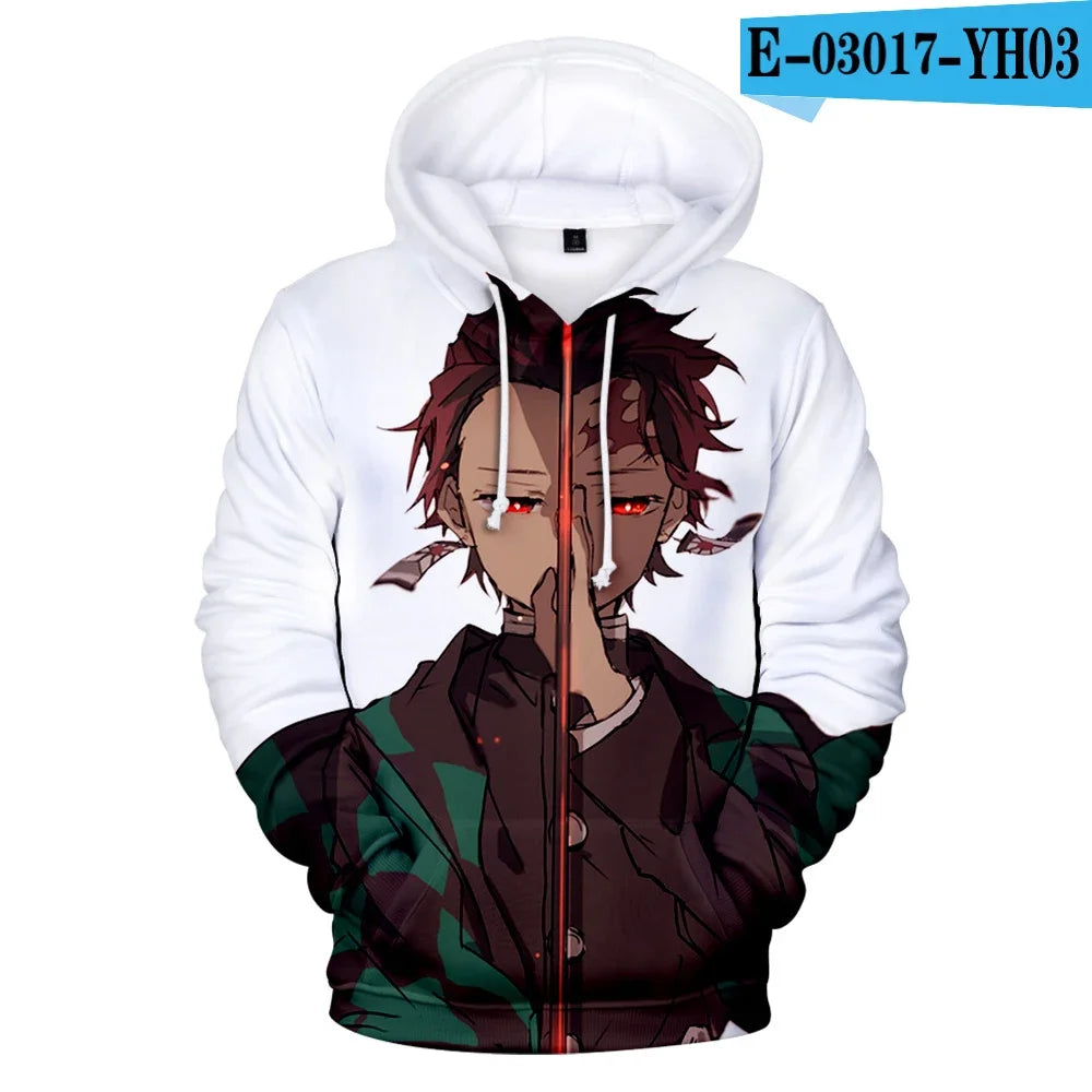 Demon Slayer: Kimetsu No Yaiba Hoodies Sweatshirts Black White Checkered Pattern Full Hoodies Casual