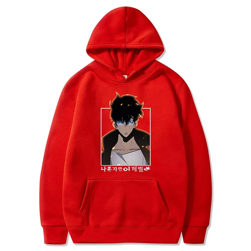 Solo Leveling: Hoodie Sung Jin Woo Printed Hooded Streetwears Winter Warm Fleece Sweatshirt Plus Size Pullover