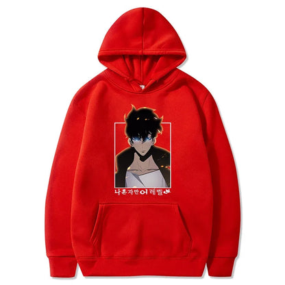Solo Leveling: Hoodie Sung Jin Woo Printed Hooded Streetwears Winter Warm Fleece Sweatshirt Plus Size Pullover