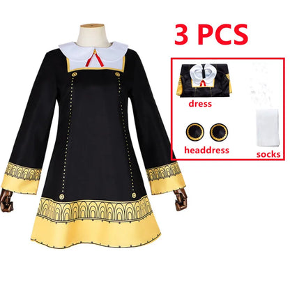 Spy x Family: Anya Forger Cosplay Costume Set for Black Dress Uniform Pink Wig And Stockings for Child Girls Party O
