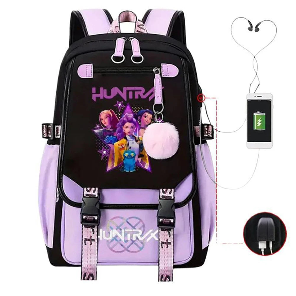 K-Pop Demon Hunters -  Bookbag Student Anime Kawaii School Bags USB Charging Backpack Teenagers Large Capacity Slayer Rucksack
