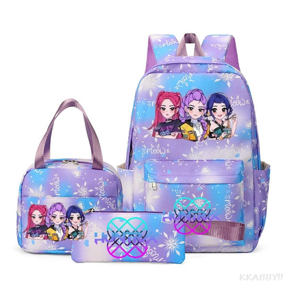 KPop Demon Hunters : Backpack 3pcs set School Bag Lunch Bag Pencil Case Girl Back To School Gift Leisure Mochila Teens Travel Bags
