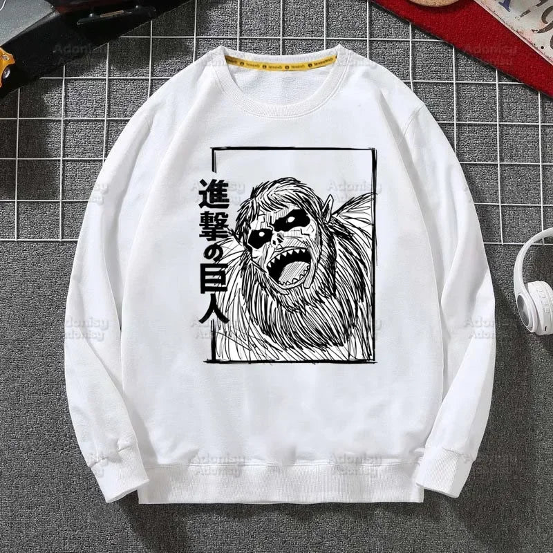 Attack on Titan Fleece Sweatshirts Harajuku Streetwear Autumn Spring Shingeki No Kyojin Anime O Neck Pullover Hoody Mens