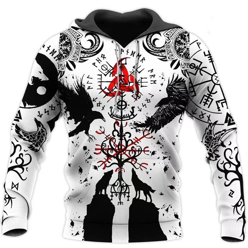 I.L.F.A. - Mens Hoodies Vikings eagle Tattoo Fashion Animal pattern 3D Printed Style Casual Harajuku Hip Hop Pullover Oversized Sudaderas