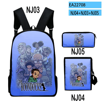The Boondocks: Harajuku Popular   3D Print 3pcs/Set pupil School Bags Laptop Daypack Backpack Inclined shoulder bag Pencil Case