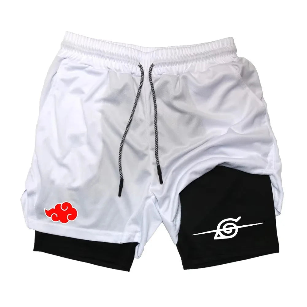 Naruto: Anime New Sports 2-in-1 Shorts 2025 Men and Women Summer Gym Training Sweat-absorbing Breathable Fake Two-piece Shorts