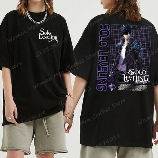 Solo Leveling: Sung Jin Woo T-shirts For Men/Women Summer Short Sleeve Cotton Oversized T-shirt Anime Lover Gift Tshirt Top