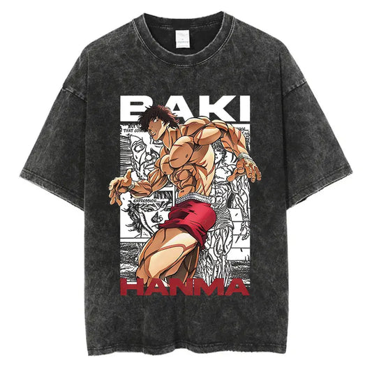 Baki Haman: Tshirts Harajuku Vintage 100% Cotton 2024 New Washed T Shirt For Men Hip Hop Streetwear Oversize T-shirt