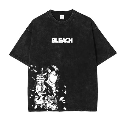 Bleach: Zaraki Kenpachi T Shirts Oversized Vintage Washed  T-shirt Manga Kurosaki Ichigo T Shirt Renji Uryuu Tops Tees Man