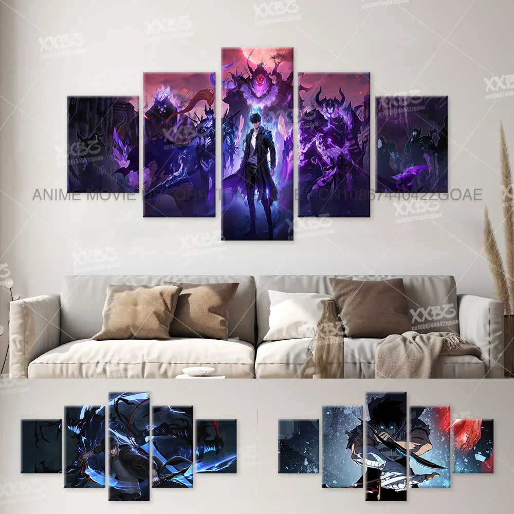 Solo Leveling: 5Pcs  Posters Aleks Le Anime Painting No Frame Home Decoration Justin Briner Wall Art Sung Jin-Woo Canvas Picture
