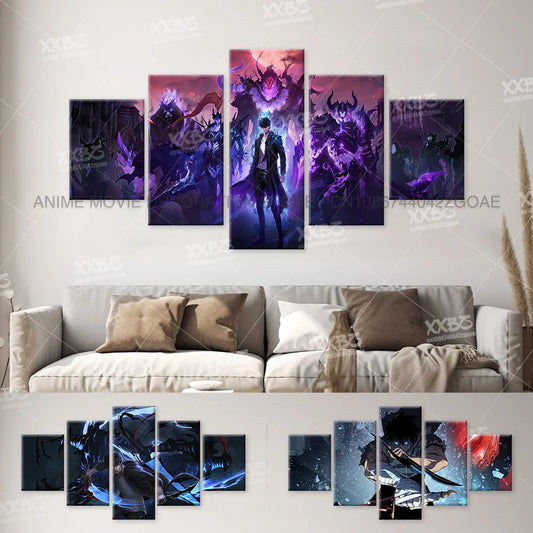 Solo Leveling: 5Pcs  Posters Aleks Le Anime Painting No Frame Home Decoration Justin Briner Wall Art Sung Jin-Woo Canvas Picture