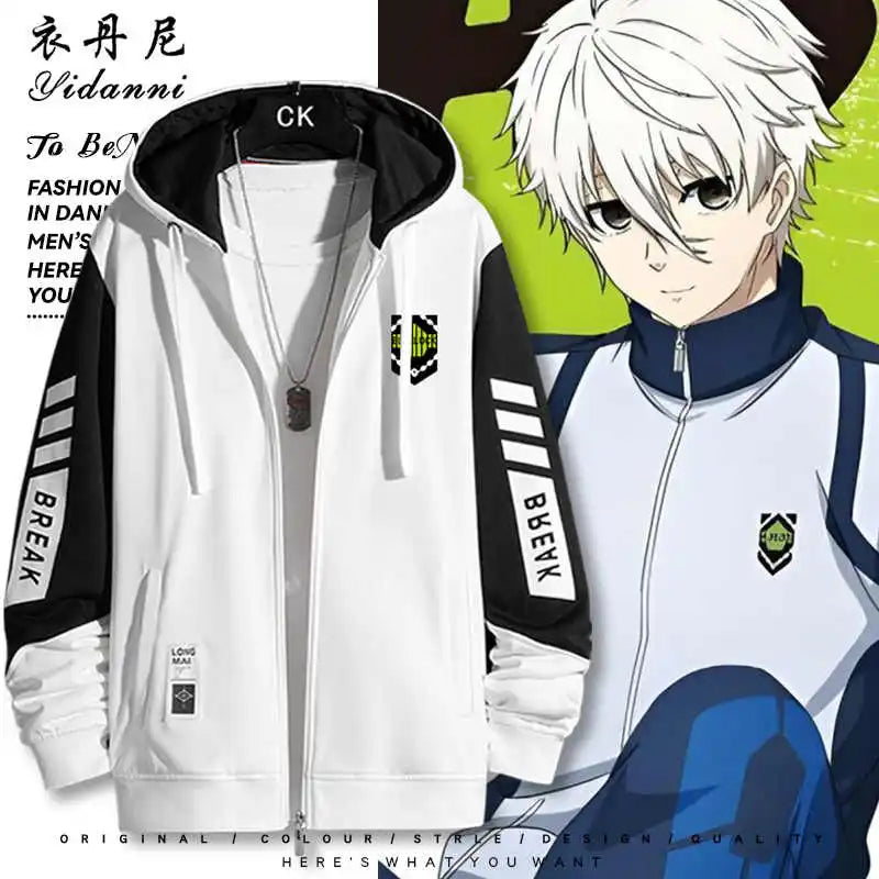 Blue Lock:  Mikage Reo Isagi Yoichi Nagi Seishiro Cosplay Jacket Zipper Hoodie Women Men Fashion Hooded Coat Couple Tops Gift