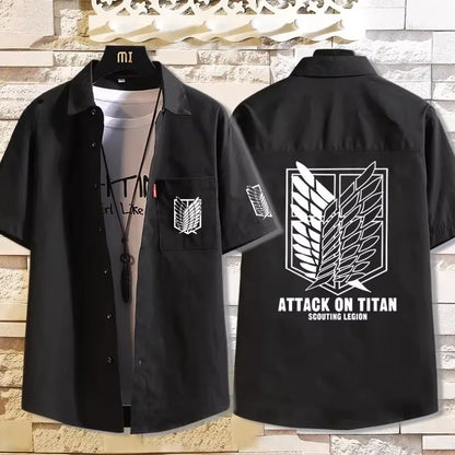 Attack on Titan: Casual Short Sleeve Shirt Loose Unisex Button Print Pattern Top