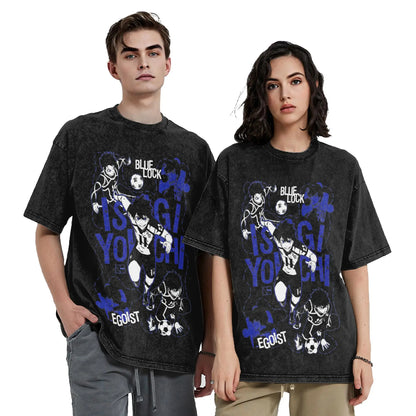 Blue Lock: ISAGI YOICHI T Shirt Printed Cotton Washed  Retro T-Shirts