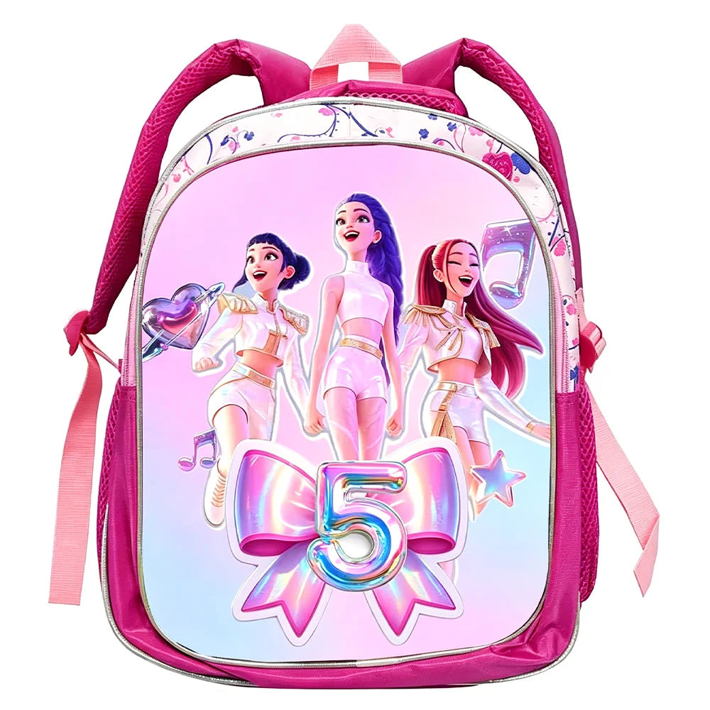 KPop Demon Hunters: School Bags Rumi Mira Zoey HUNTR/X Saja Backpacks Lightweight 12inch Pink Mochilas