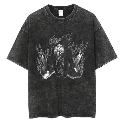 Dandadan :26 Anime Okarun Ken Takakura Print Washed Tshirt Men Manga Vintage T-shirts Oversized Cotton T Shirt Harajuku Male Tops