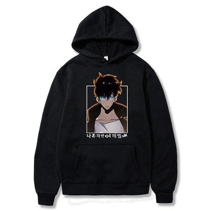 Solo Leveling: Hoodie Sung Jin Woo Printed Hooded Streetwears Winter Warm Fleece Sweatshirt Plus Size Pullover