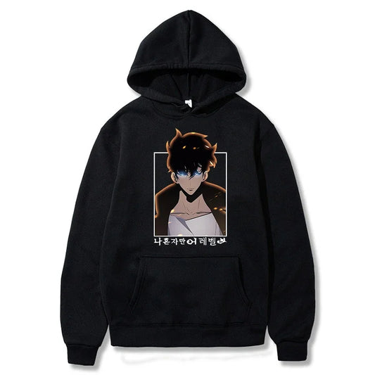 Solo Leveling: Hoodie Sung Jin Woo Printed Hooded Streetwears Winter Warm Fleece Sweatshirt Plus Size Pullover