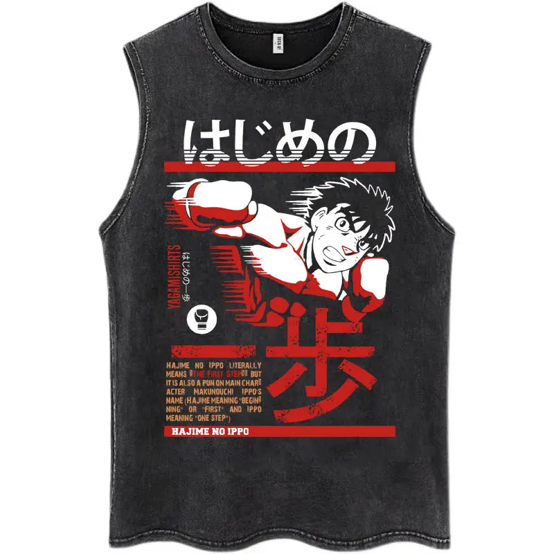 Hajime No Ippo: Kamogawa Boxing Gym Washed Tops Men Makunouchi Takamura KGB Oversized Cotton Sleeveless Male T Shirts