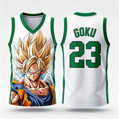 Dragon Ball: Goku Super Saiyan No.23 Basketball Jersey Men 3D Print Sports Vest White Gold Gradient Anime Streetwear Tank Top