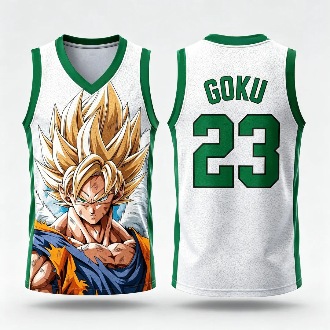 Dragon Ball: Goku Super Saiyan No.23 Basketball Jersey Men 3D Print Sports Vest White Gold Gradient Anime Streetwear Tank Top