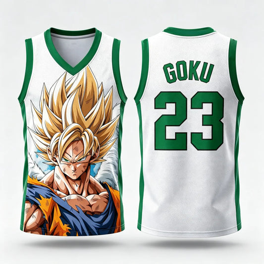 Dragon Ball: Goku Super Saiyan No.23 Basketball Jersey Men 3D Print Sports Vest White Gold Gradient Anime Streetwear Tank Top