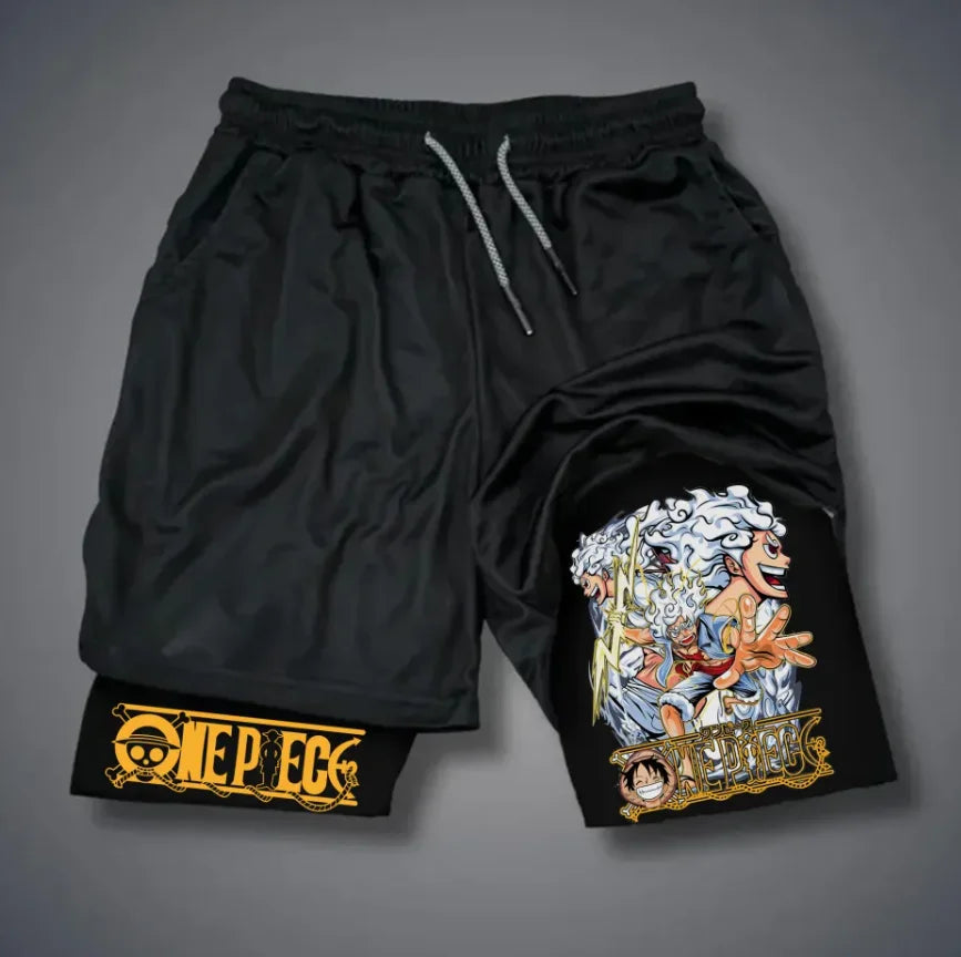 One Piece: official character printed shorts, retro Y2K anime beach shorts, quick-drying fabric, fitness and jogging