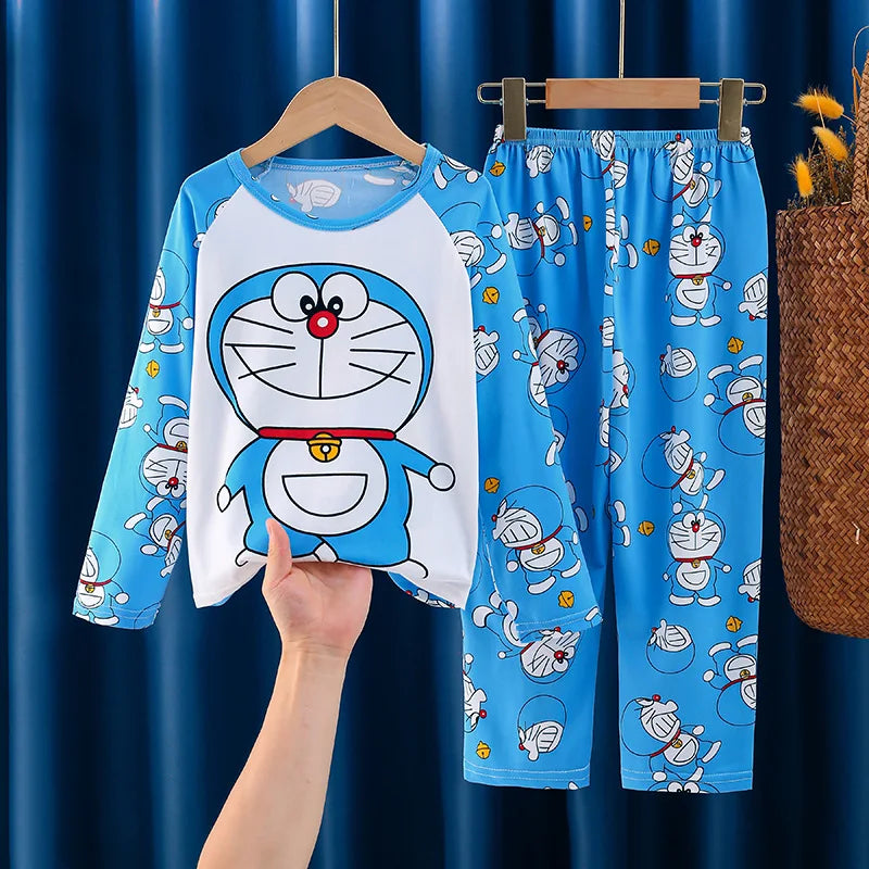 One Piece: Luffy Cute Cartoon Kids Pajamas Suit 3-14 Y Boys Autumn Thin Long Sleeves Home Clothes Sleepwear Set Kids Gift