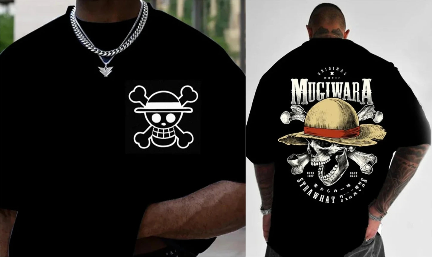 One Piece: Zoro - Japanese-style Animation Loose Large-size Retro Heavy Cotton Couple Crew Neck Short-sleeved T-shirt