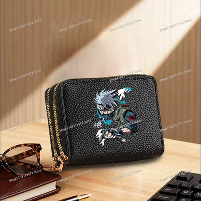 Naruto: Leather Wallet Cute Cartoon Printed Bags Fashion Zipper Short Coin Purse Multi-slot Bank Card Storage Bag Birthday Gift