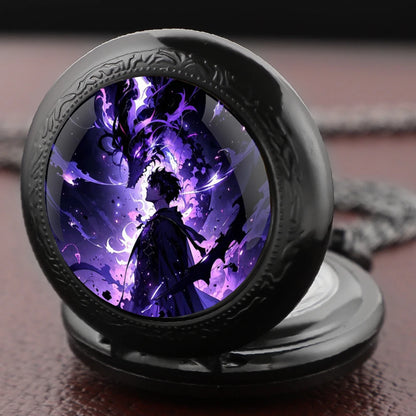 Solo Leveling Arabic Dial Black Glass Dome Quartz Pocket Watch Vintage Accessory Women Necklace Pendant Clock Men Gifts Relógio