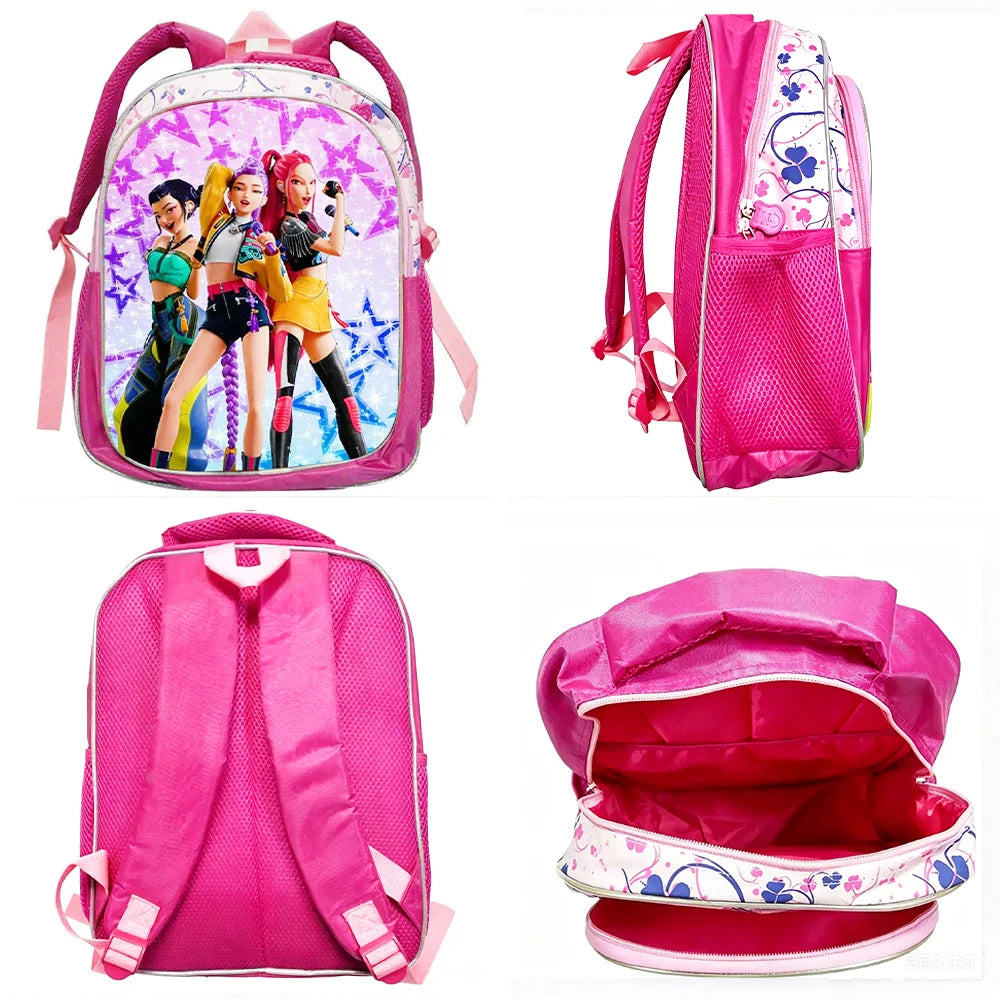 KPop Demon Hunters: School Bags Rumi Mira Zoey HUNTR/X Saja Backpacks Lightweight 12inch Pink Mochilas