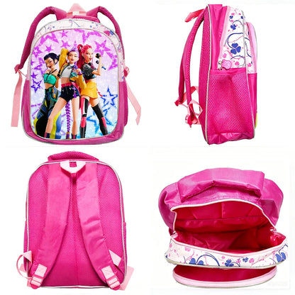 KPop Demon Hunters: School Bags Rumi Mira Zoey HUNTR/X Saja Backpacks Lightweight 12inch Pink Mochilas