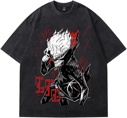 Dandadan: Manga Funny Graphic Print T-shirts Streetwear Hip Hop Harajuku Fashion Tees Retro Washed Cotton Washed Tops