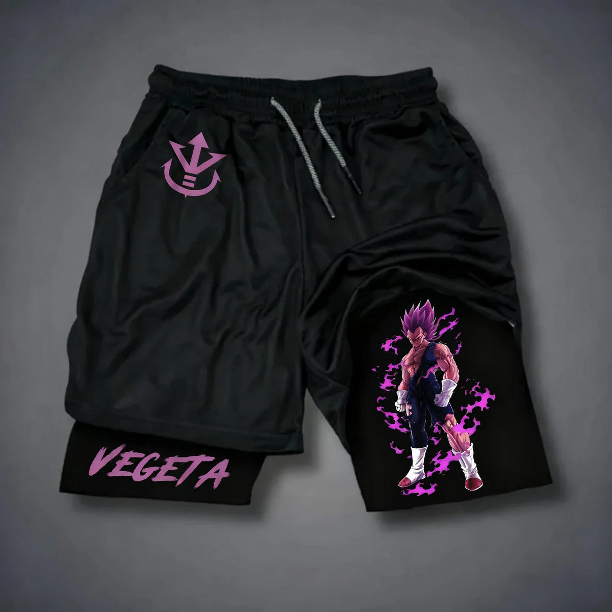 Dragon Ball:  Men's Shorts Double Layer 2-in-1 Shorts Vegeta Japan Anime 2026 Summer Quick-Drying Fake Two-piece Sports Shorts Y2k