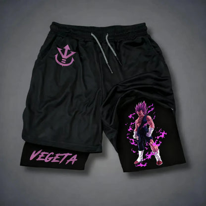 Dragon Ball:  Men's Shorts Double Layer 2-in-1 Shorts Vegeta Japan Anime 2026 Summer Quick-Drying Fake Two-piece Sports Shorts Y2k