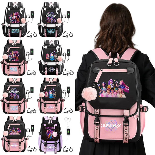 K-Pop Demon Hunters -  Bookbag Student Anime Kawaii School Bags USB Charging Backpack Teenagers Large Capacity Slayer Rucksack