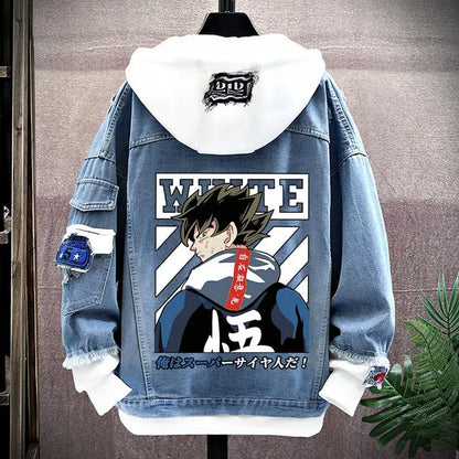 Dragon Ball: Vegeta Son Goku Gogeta Fashionable patchwork loose hooded spring and autumn denim jacket for boys handsome outfit