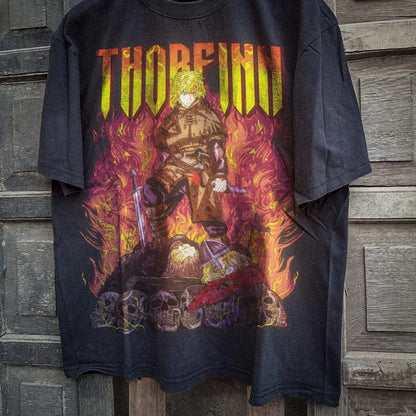 Vinland Saga: Vintage Thorfinn Ice Sea Battle Graphic T-Shirt Unisex Heavy Wash High-Weight Cotton Anime Tee Perfect Gift.