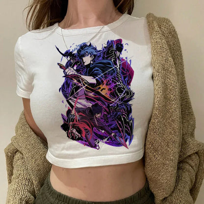 Solo Leveling: Levelling crop top gothic  summer cute Aesthetic 2000s harajuku coquette Streetwear babydoll woman t-shirt