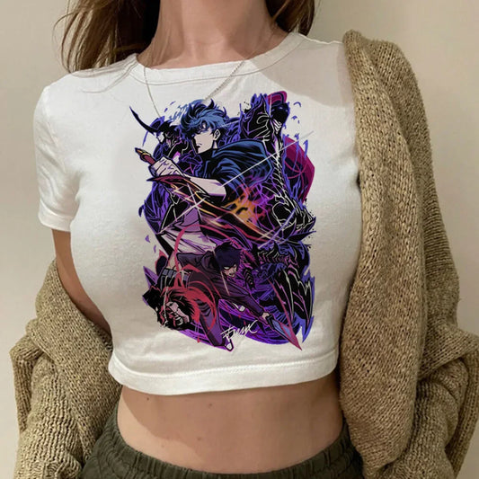 Solo Leveling: Levelling crop top gothic  summer cute Aesthetic 2000s harajuku coquette Streetwear babydoll woman t-shirt