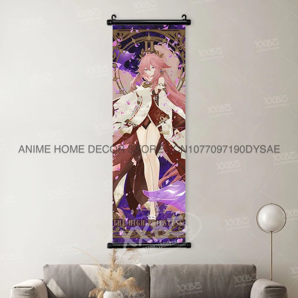 Genshin Impact: Posters Kamizato Ayaka Home Decor Klee Decorative Painting Barbara Scrolls Picture Arataki Itto Wall Artwork Sayu
