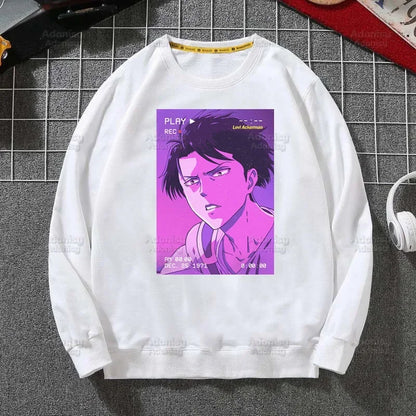 Anime Attack On Titan: Hoodies Autumn Hooded Sweatshirt Levi Ackerman Eye Men Hip Hop Hoodie Classic Hoody Pullover Tops white